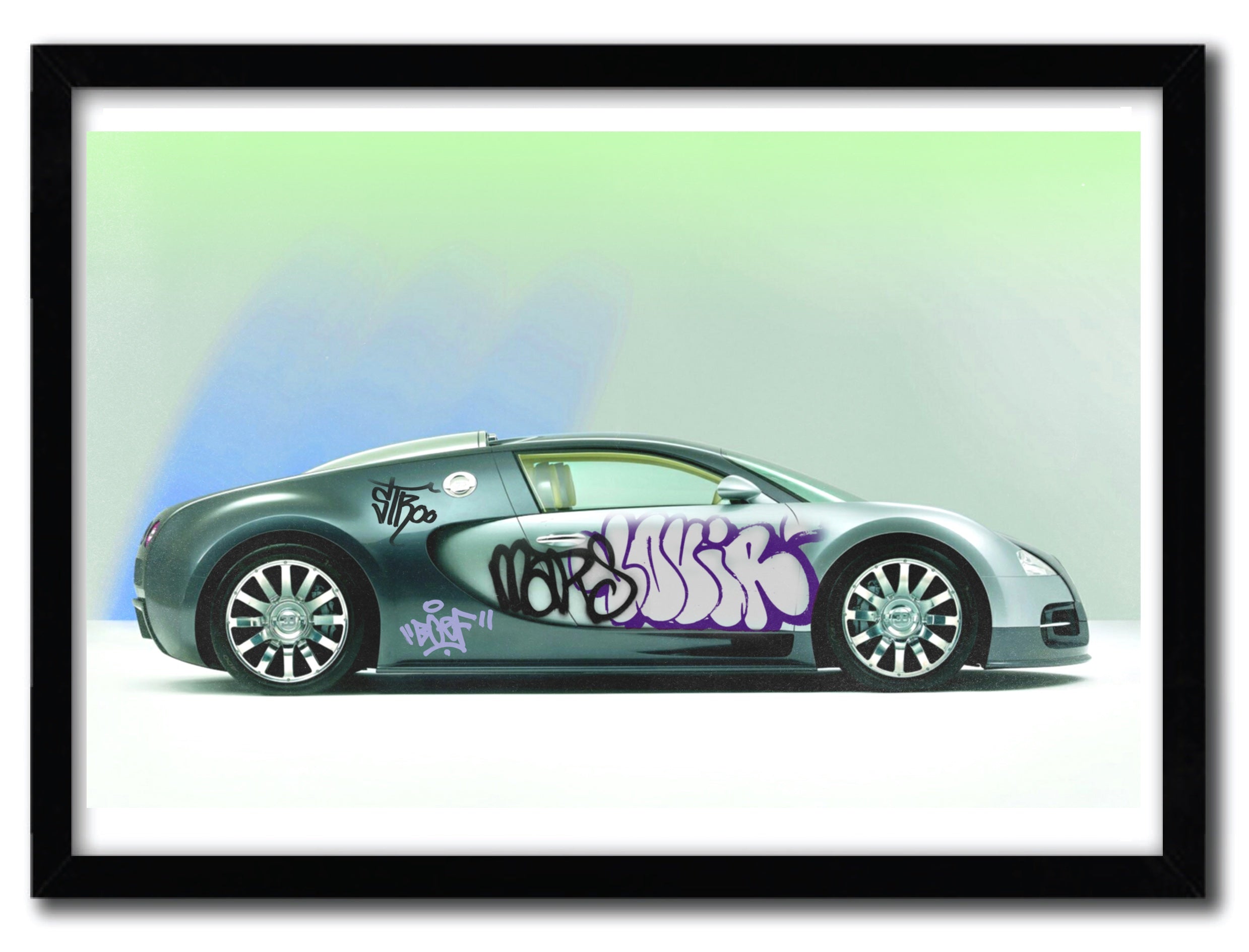 Limited edition Bugatti Veyron artwork by SUSHILOVE, printed on fine art paper with vibrant colors.