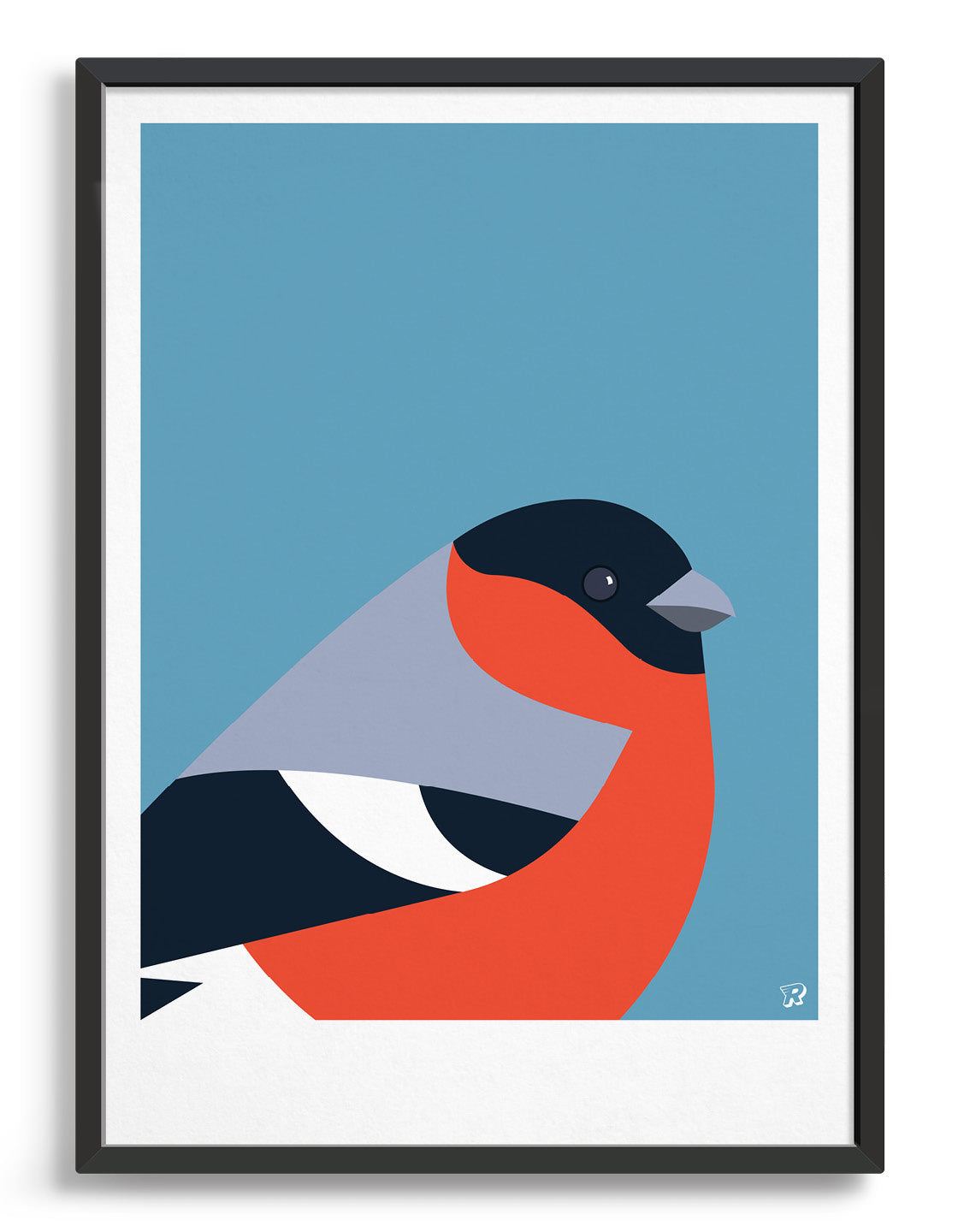 A vibrant Bullfinch bird print showcasing its colorful plumage against a minimalist background, perfect for modern decor.