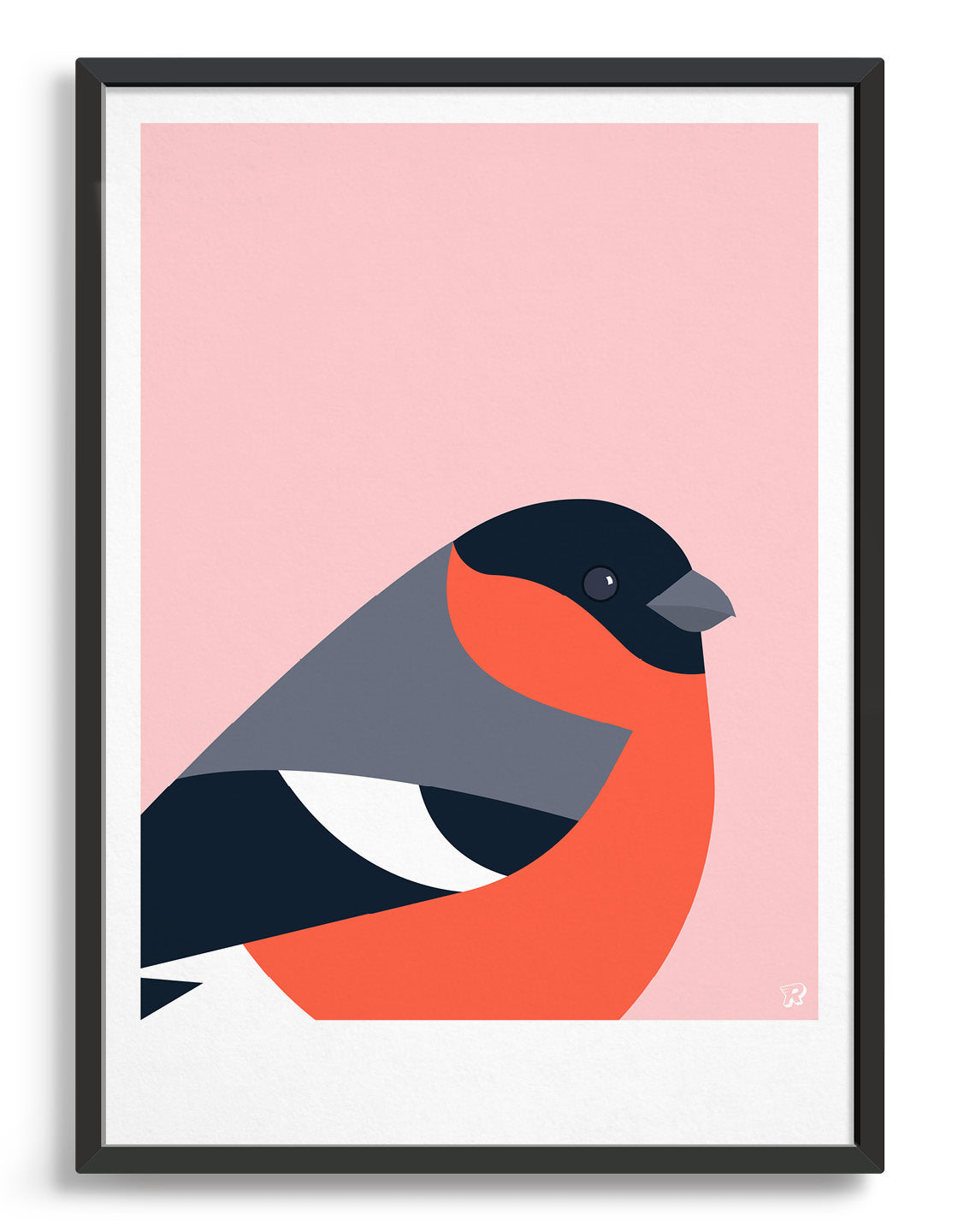 A vibrant Bullfinch bird print showcasing its colorful plumage against a minimalist background, perfect for modern decor.