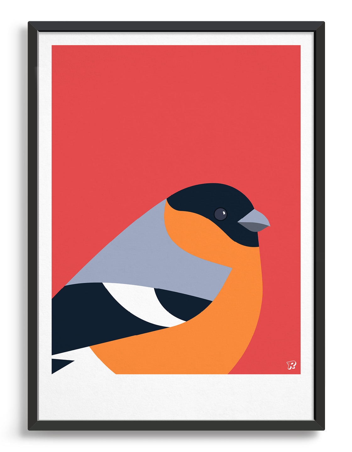 A vibrant Bullfinch bird print showcasing its colorful plumage against a minimalist background, perfect for modern decor.