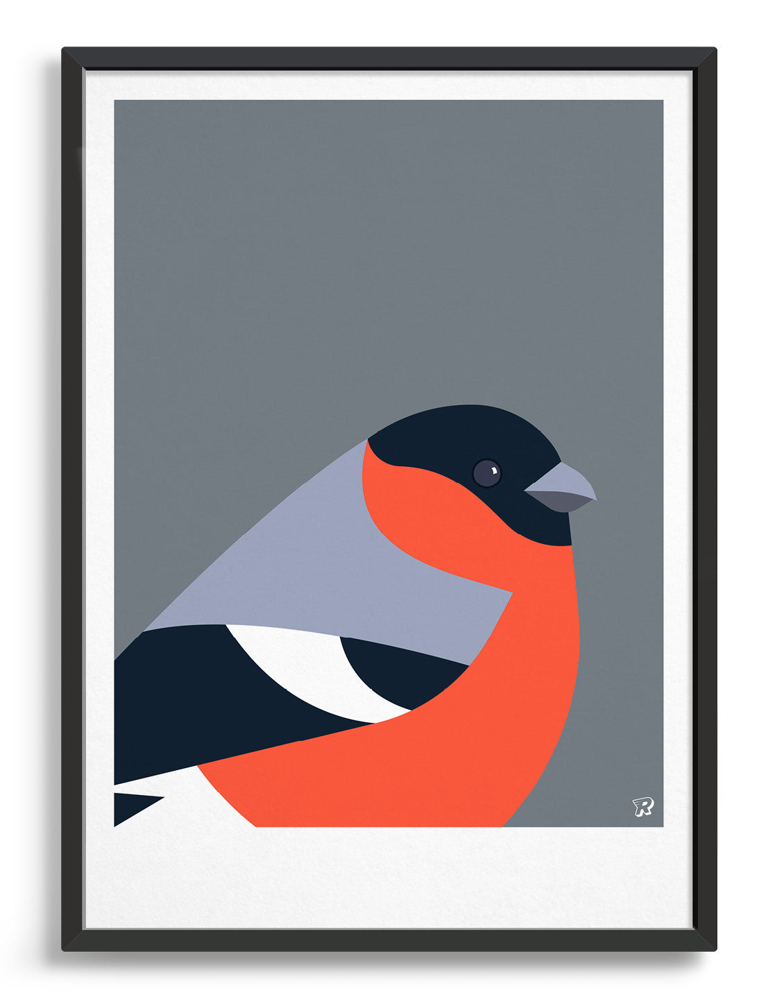 A vibrant Bullfinch bird print showcasing its colorful plumage against a minimalist background, perfect for modern decor.