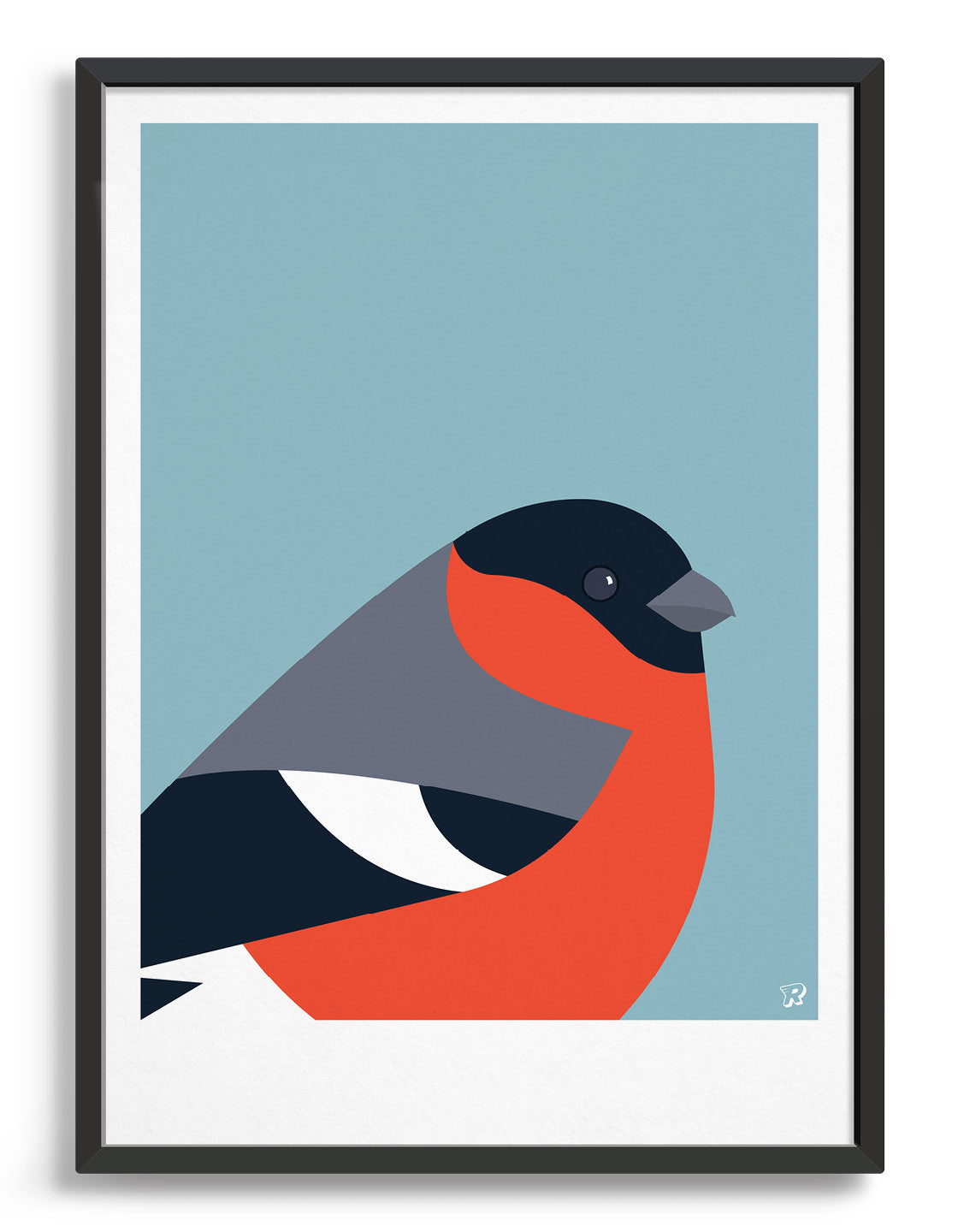 A vibrant Bullfinch bird print showcasing its colorful plumage against a minimalist background, perfect for modern decor.