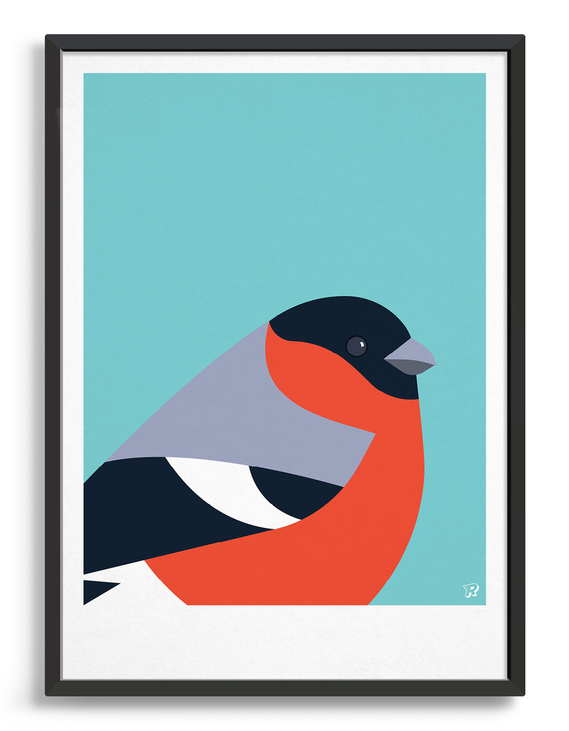 A vibrant Bullfinch bird print showcasing its colorful plumage against a minimalist background, perfect for modern decor.