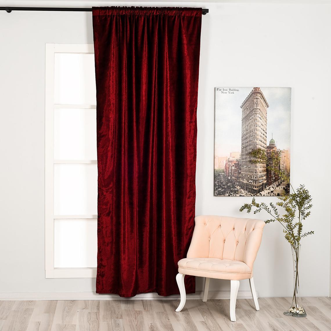 Burgundy Luxury Velvet Curtain hanging elegantly in a stylish room, showcasing its rich color and soft texture.