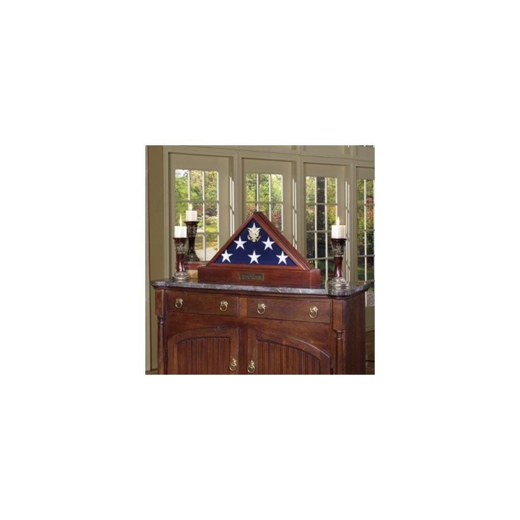 Solid walnut burial display case for a 3ft x 5ft American flag with matching pedestal and urn.