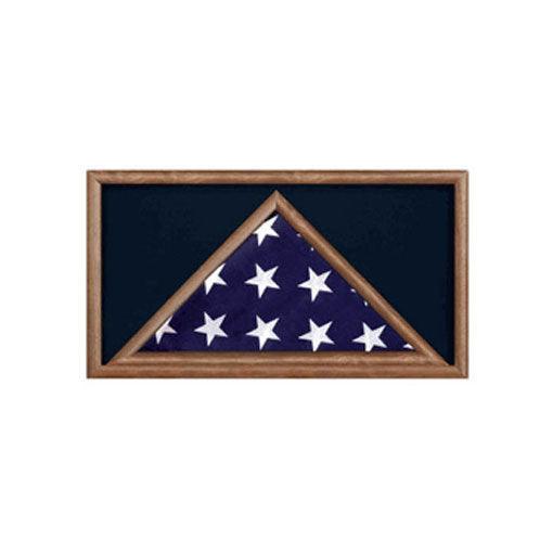 Elegant walnut Burial Flag Display Case with acrylic front, designed for 5' x 9.5' flags, showcasing military memorabilia.