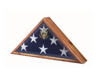 High-quality burial flag frame made of solid walnut with an embossed Great Seal of the USA, designed for wall mounting.