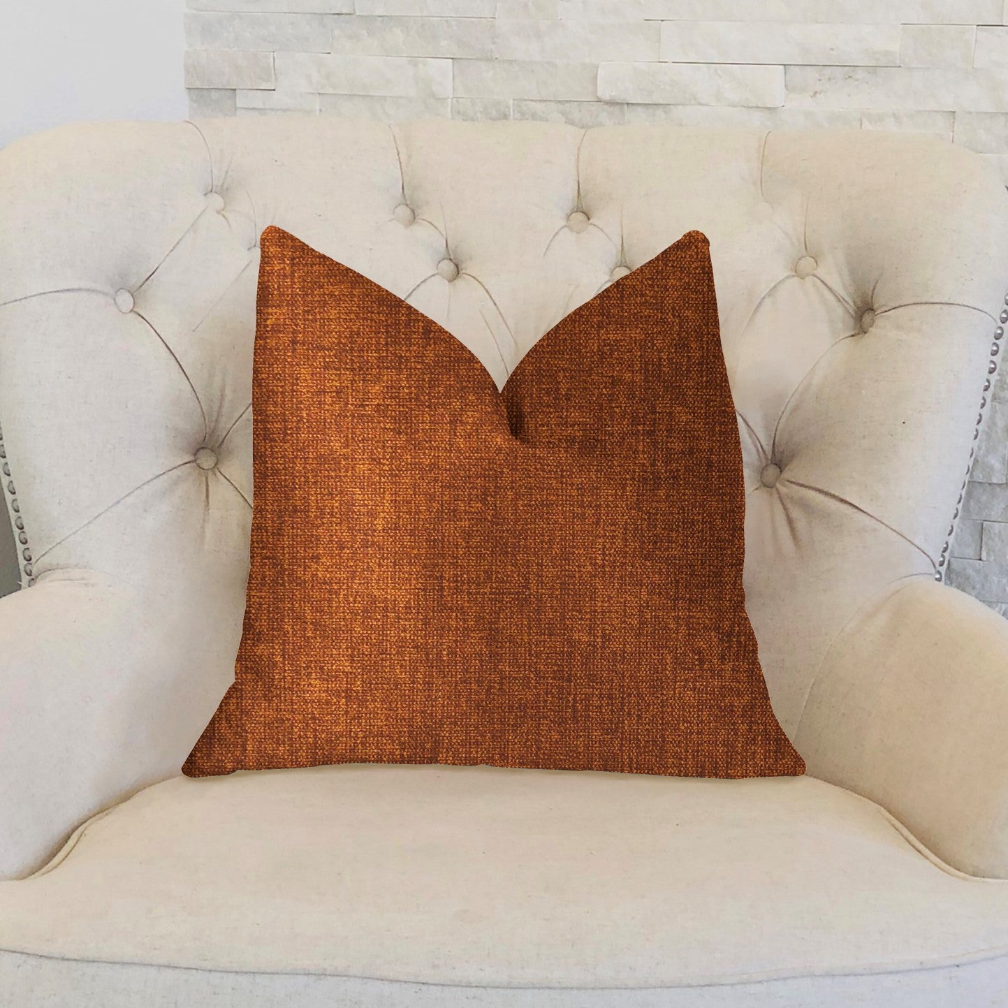 Burnt Cedar Orange Luxury Throw Pillow with double-sided design and invisible zipper, showcasing vibrant color and soft texture.