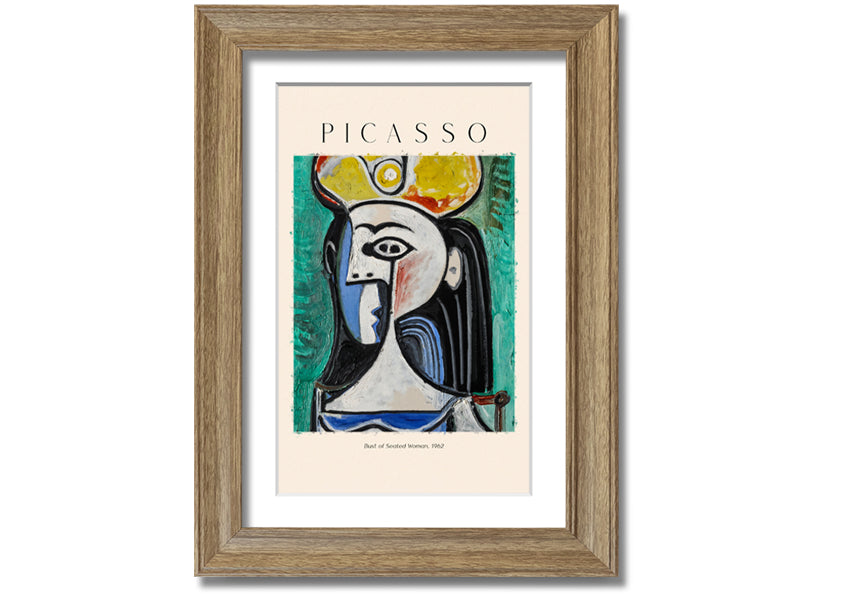 A vibrant reproduction of Picasso's Bust Of Seated Woman, 1962, printed on coated polyester canvas and mounted on a box frame.