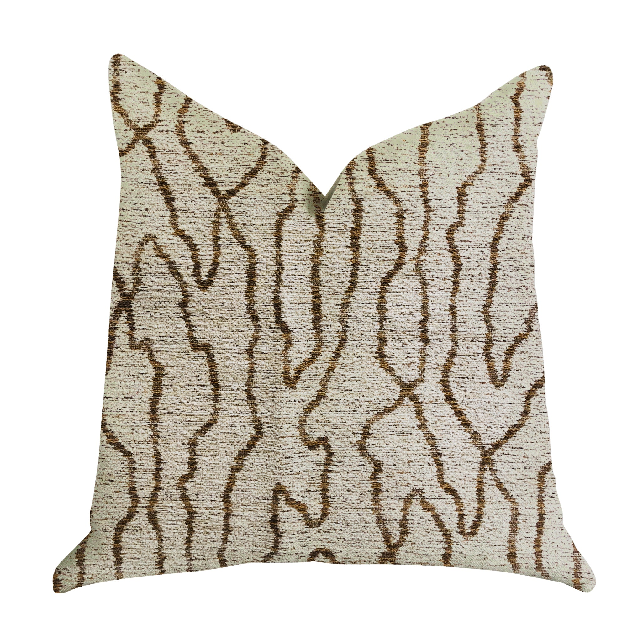 Buttercup Harlow Luxury Throw Pillow showcasing a stylish blend of brown and beige fabric with an invisible zipper and double-sided design.