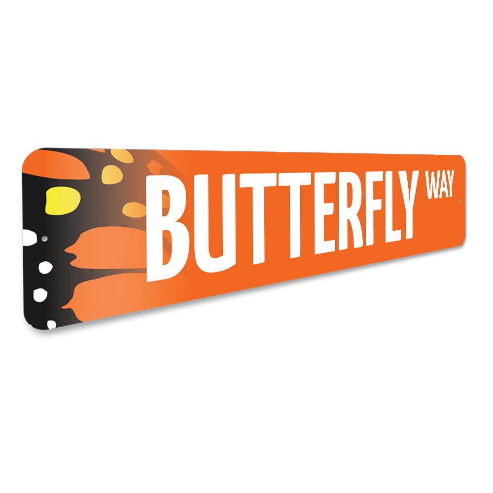 Butterfly Street Sign made of high-quality aluminum, featuring vibrant colors and customizable text, perfect for home decor.