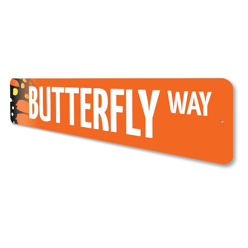 Butterfly Street Sign made of high-quality aluminum, featuring vibrant colors and customizable text, perfect for home decor.