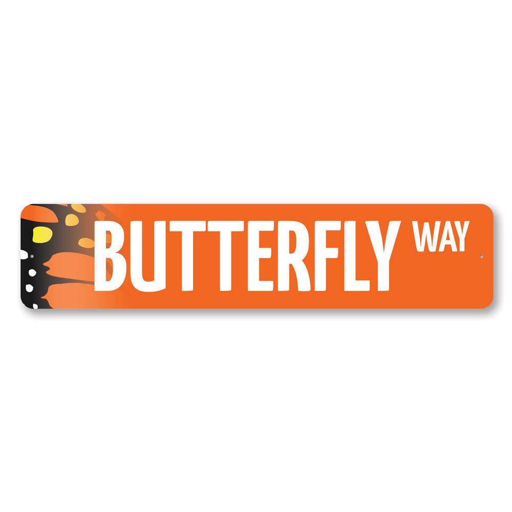 Butterfly Street Sign made of high-quality aluminum, featuring vibrant colors and customizable text, perfect for home decor.