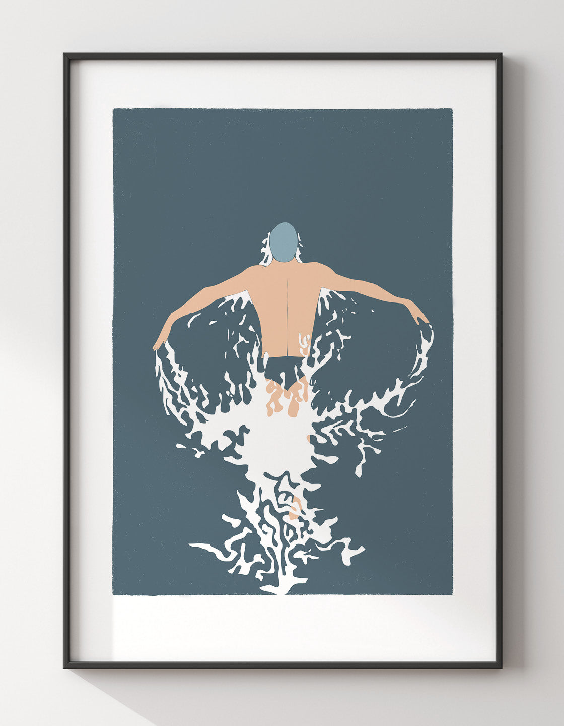 A vibrant Butterfly swim print showcasing a swimmer in motion, perfect for modern decor.