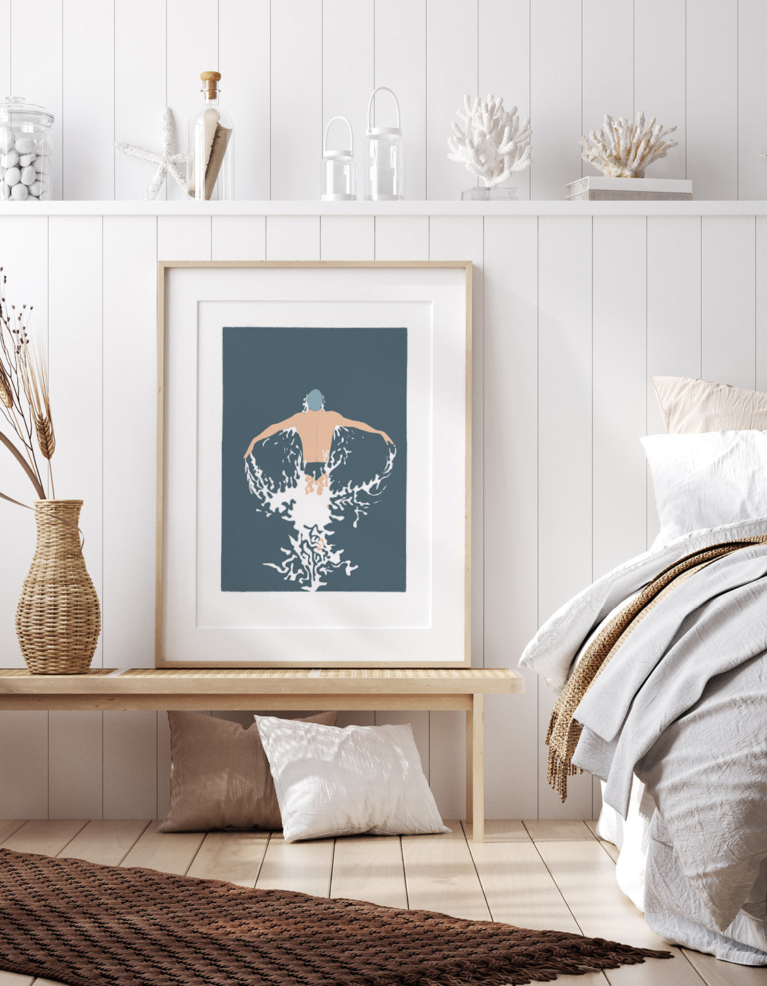 A vibrant Butterfly swim print showcasing a swimmer in motion, perfect for modern decor.