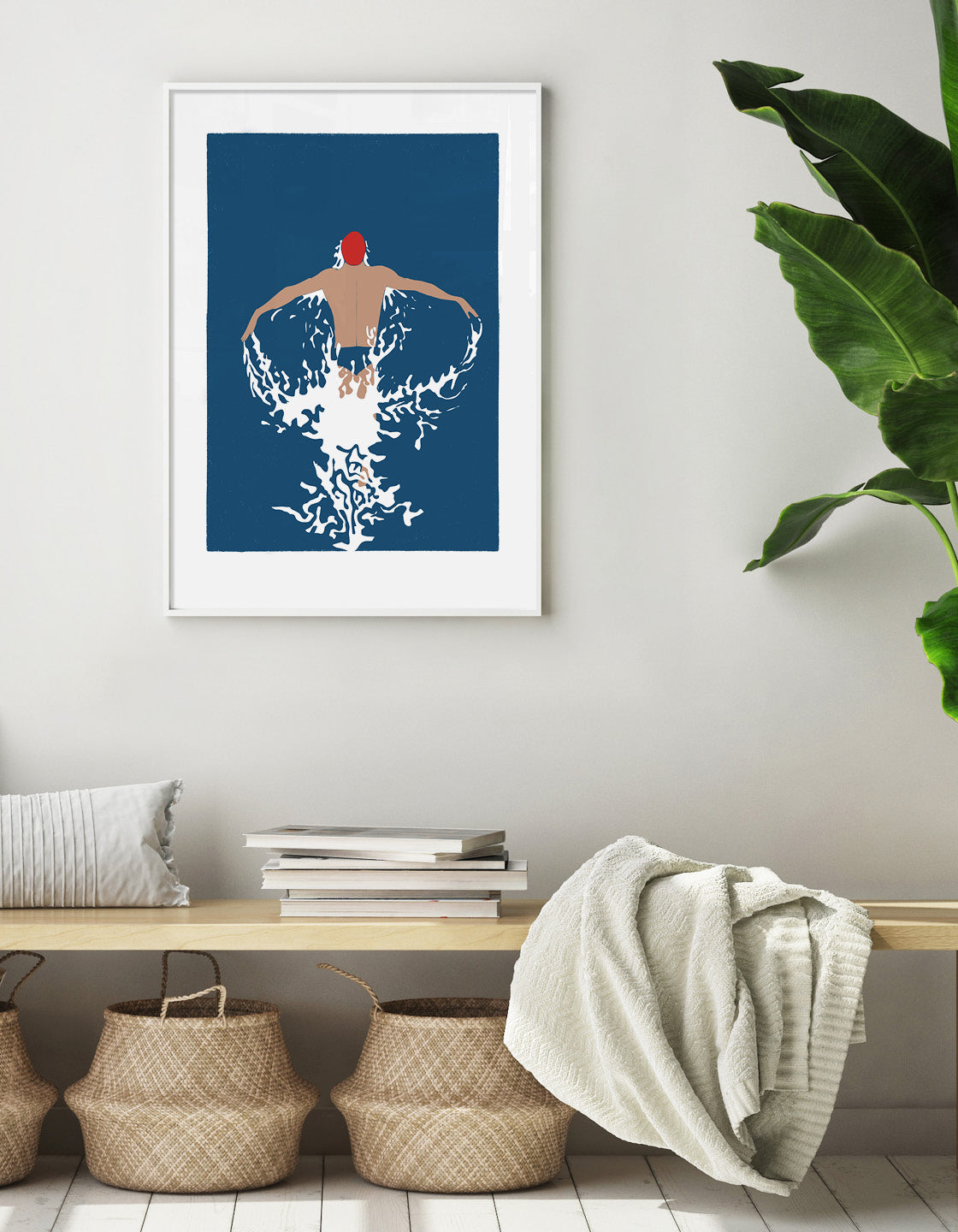 A vibrant Butterfly swim print showcasing a swimmer in motion, perfect for modern decor.