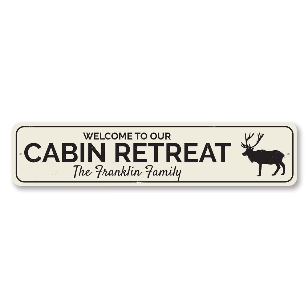 A beautifully crafted Cabin Retreat Sign made of high-quality aluminum, showcasing a personalized design perfect for lakehouse decor.