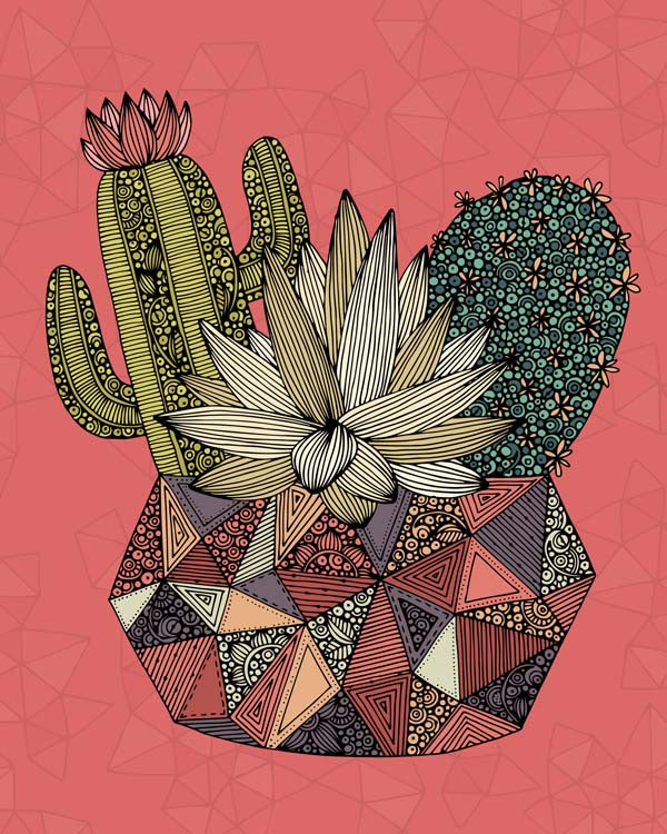 A vibrant Cactus archival art print featuring original pen and ink artwork with digital coloring, ready to frame.