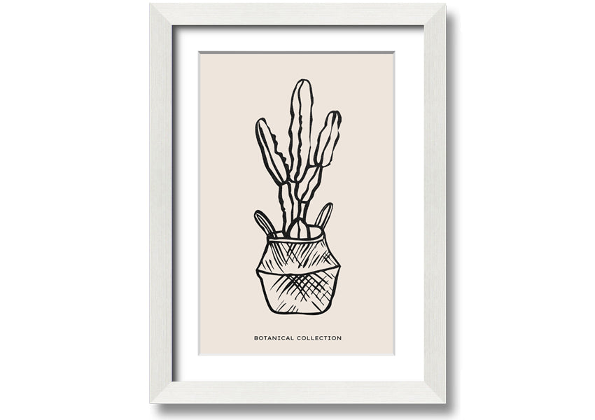 A beautifully framed print of a cactus in a pot, showcasing vibrant colors and intricate details, ready to hang on the wall.