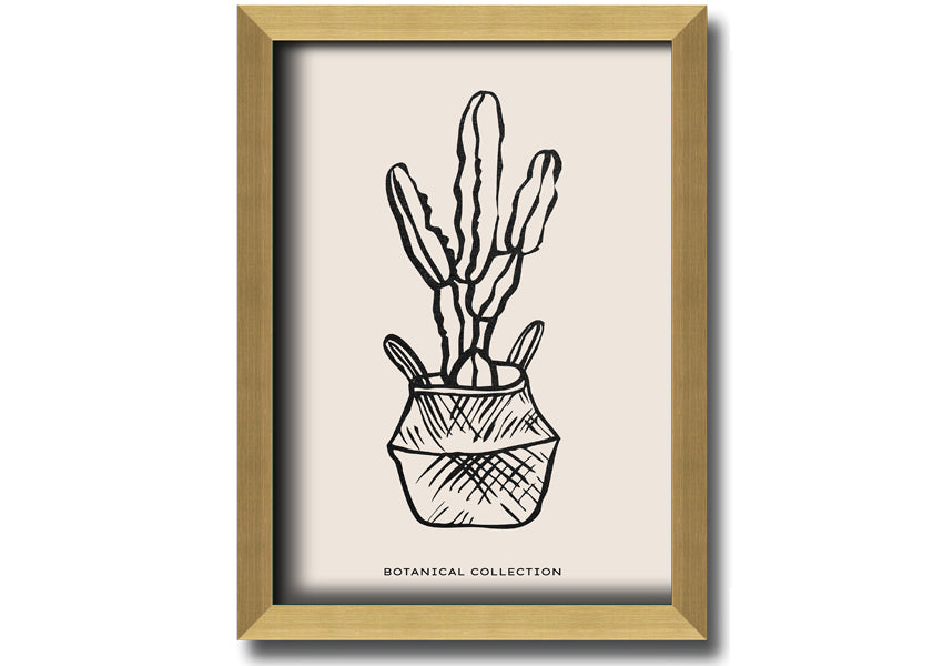 A beautifully framed print of a cactus in a pot, showcasing vibrant colors and intricate details, ready to hang on the wall.