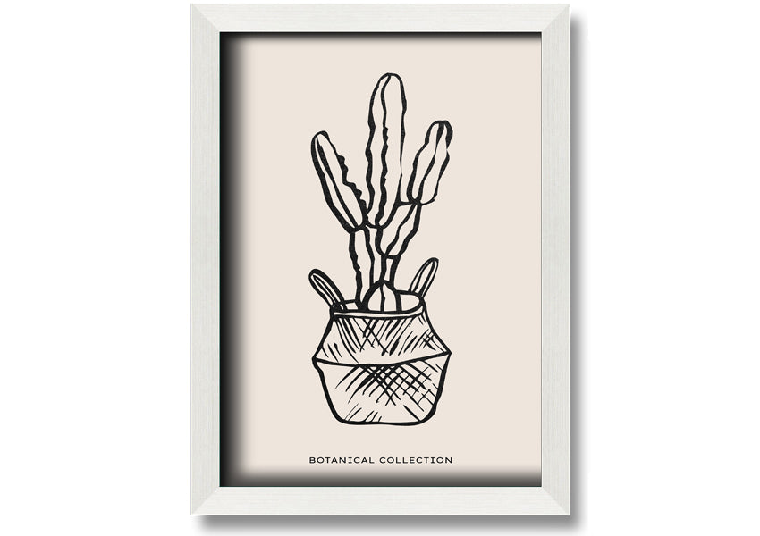 A beautifully framed print of a cactus in a pot, showcasing vibrant colors and intricate details, ready to hang on the wall.