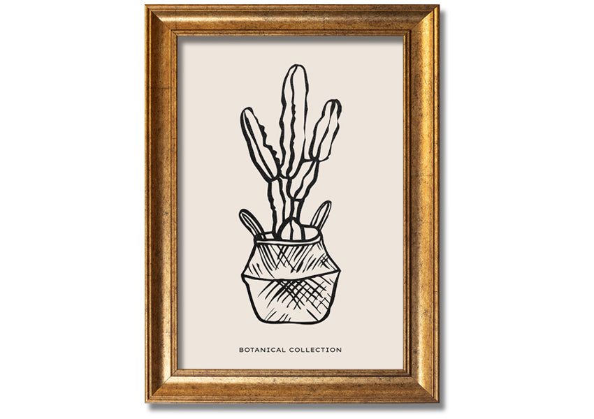 A beautifully framed print of a cactus in a pot, showcasing vibrant colors and intricate details, ready to hang on the wall.