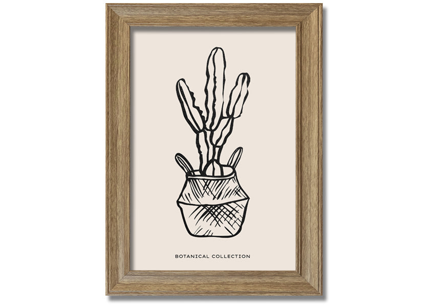 A beautifully framed print of a cactus in a pot, showcasing vibrant colors and intricate details, ready to hang on the wall.