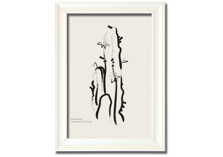 Framed Cactus Lines print showcasing a unique cactus design, available in various frame colors, ready to hang.