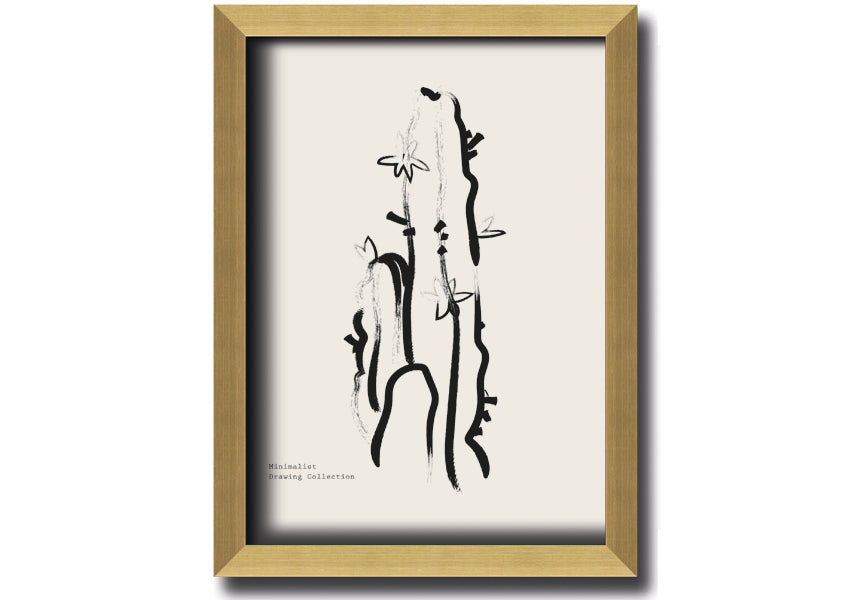 Framed Cactus Lines print showcasing a unique cactus design, available in various frame colors, ready to hang.