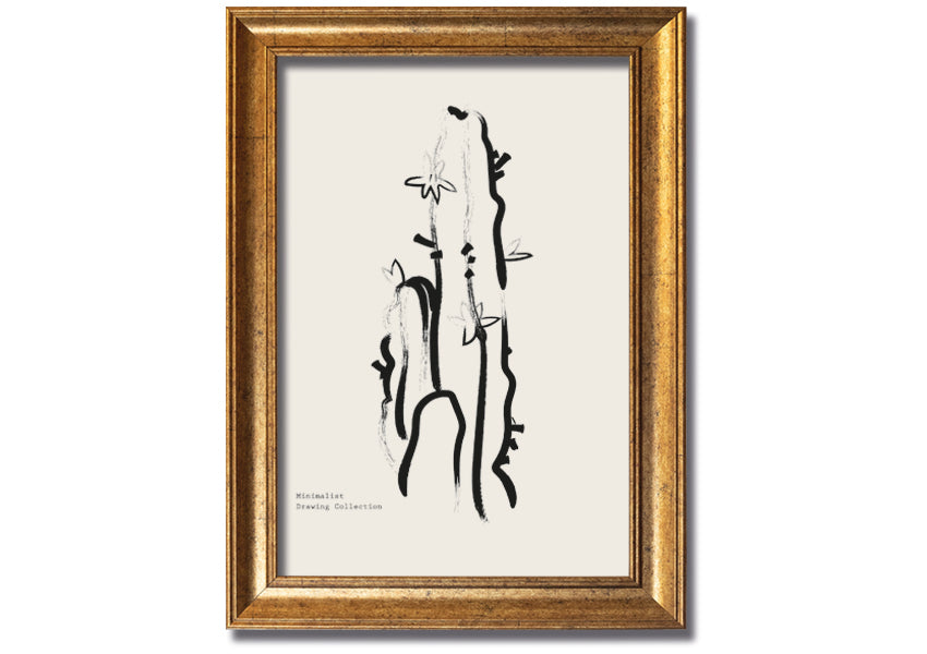 Framed Cactus Lines print showcasing a unique cactus design, available in various frame colors, ready to hang.