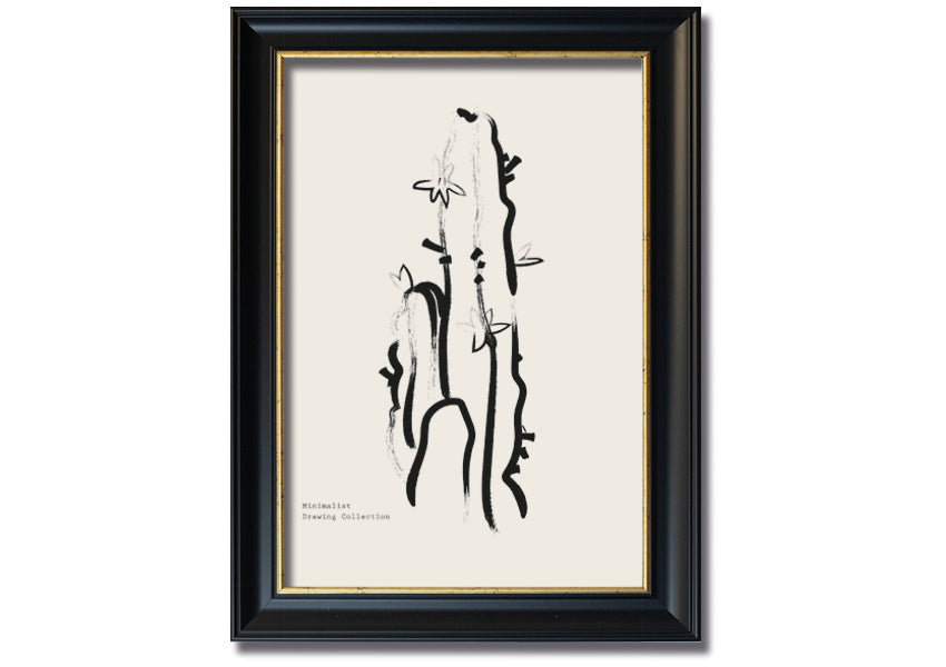 Framed Cactus Lines print showcasing a unique cactus design, available in various frame colors, ready to hang.