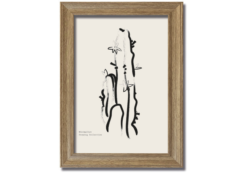 Framed Cactus Lines print showcasing a unique cactus design, available in various frame colors, ready to hang.