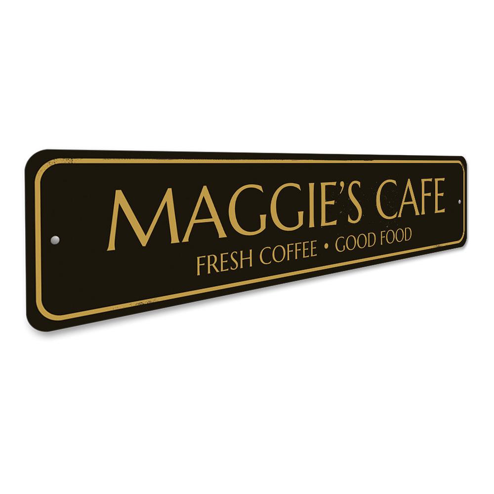 Customizable aluminum cafe sign with pre-drilled holes for easy mounting, showcasing a vibrant design suitable for restaurants and cafes.