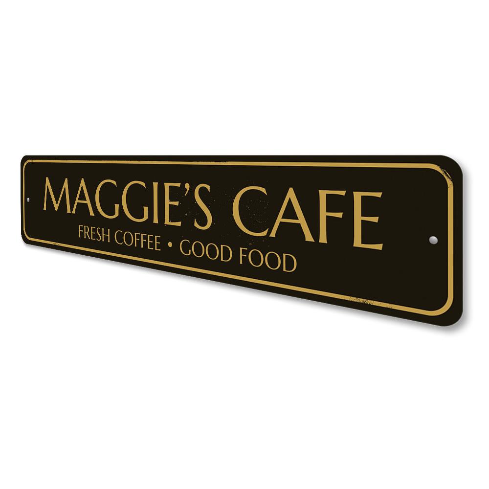 Customizable aluminum cafe sign with pre-drilled holes for easy mounting, showcasing a vibrant design suitable for restaurants and cafes.