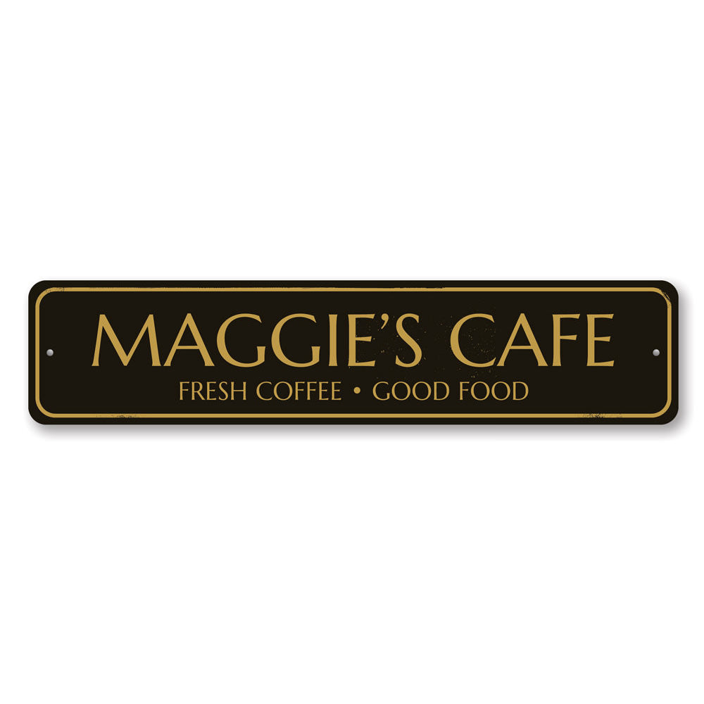 Customizable aluminum cafe sign with pre-drilled holes for easy mounting, showcasing a vibrant design suitable for restaurants and cafes.