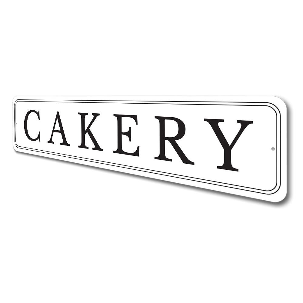 Customizable Cakery Sign made from high-quality aluminum, featuring pre-drilled holes for easy mounting.