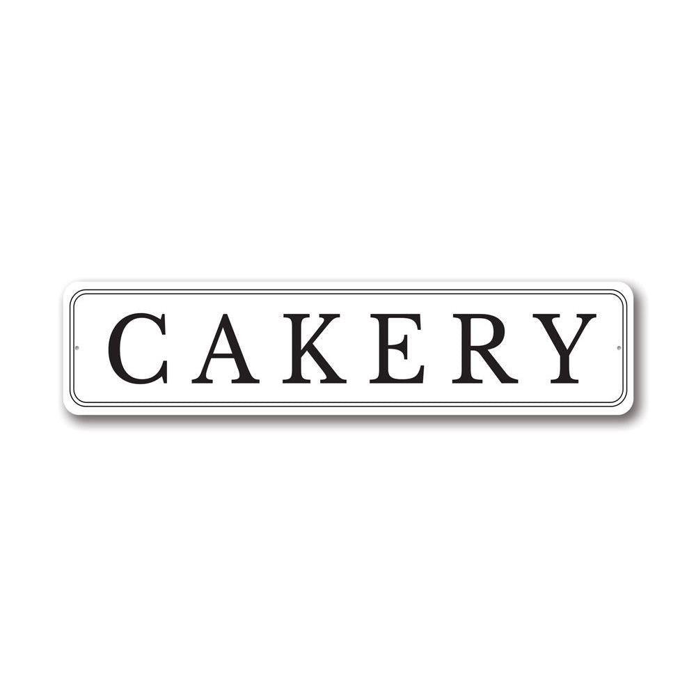 Customizable Cakery Sign made from high-quality aluminum, featuring pre-drilled holes for easy mounting.