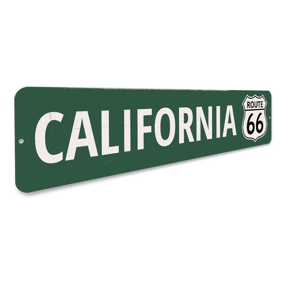 California Route 66 Sign made of high-quality aluminum, featuring iconic Route 66 design, perfect for home decor.