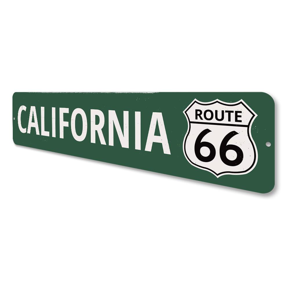 California Route 66 Sign made of high-quality aluminum, featuring iconic Route 66 design, perfect for home decor.