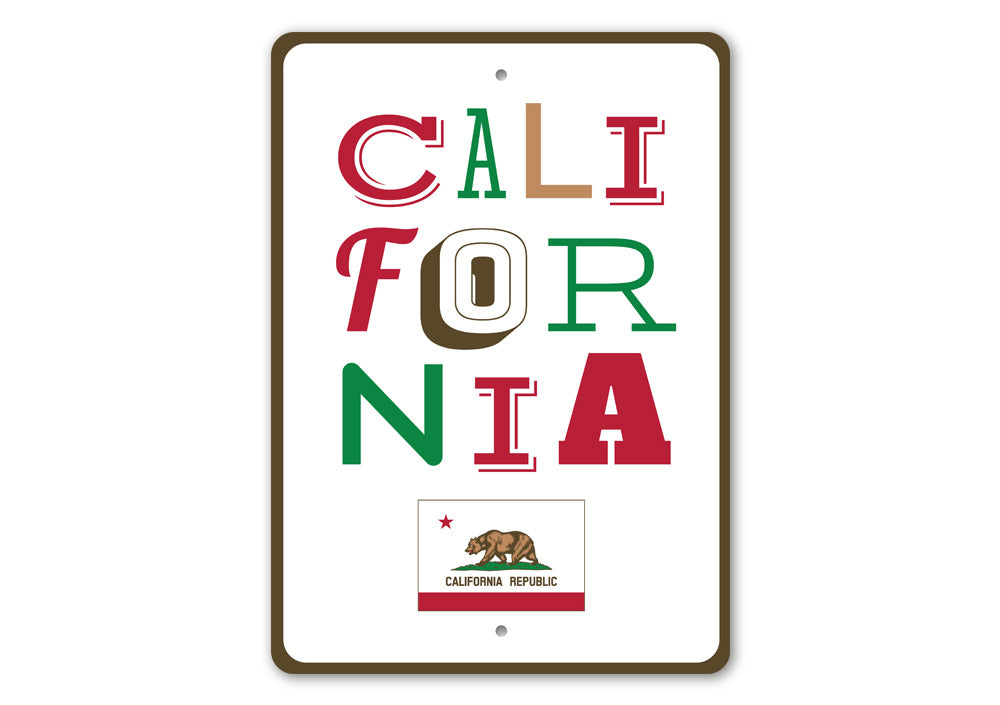 A customizable California sign made of high-quality aluminum, featuring vibrant colors and a sleek design, perfect for home decor.