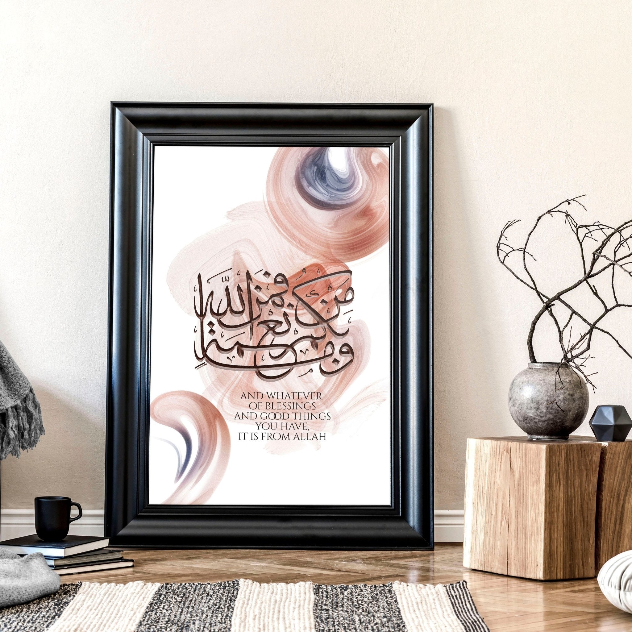 A beautifully crafted Calligraphy Arabic Art wall print showcasing intricate Arabic script in vibrant colors, perfect for home decor.