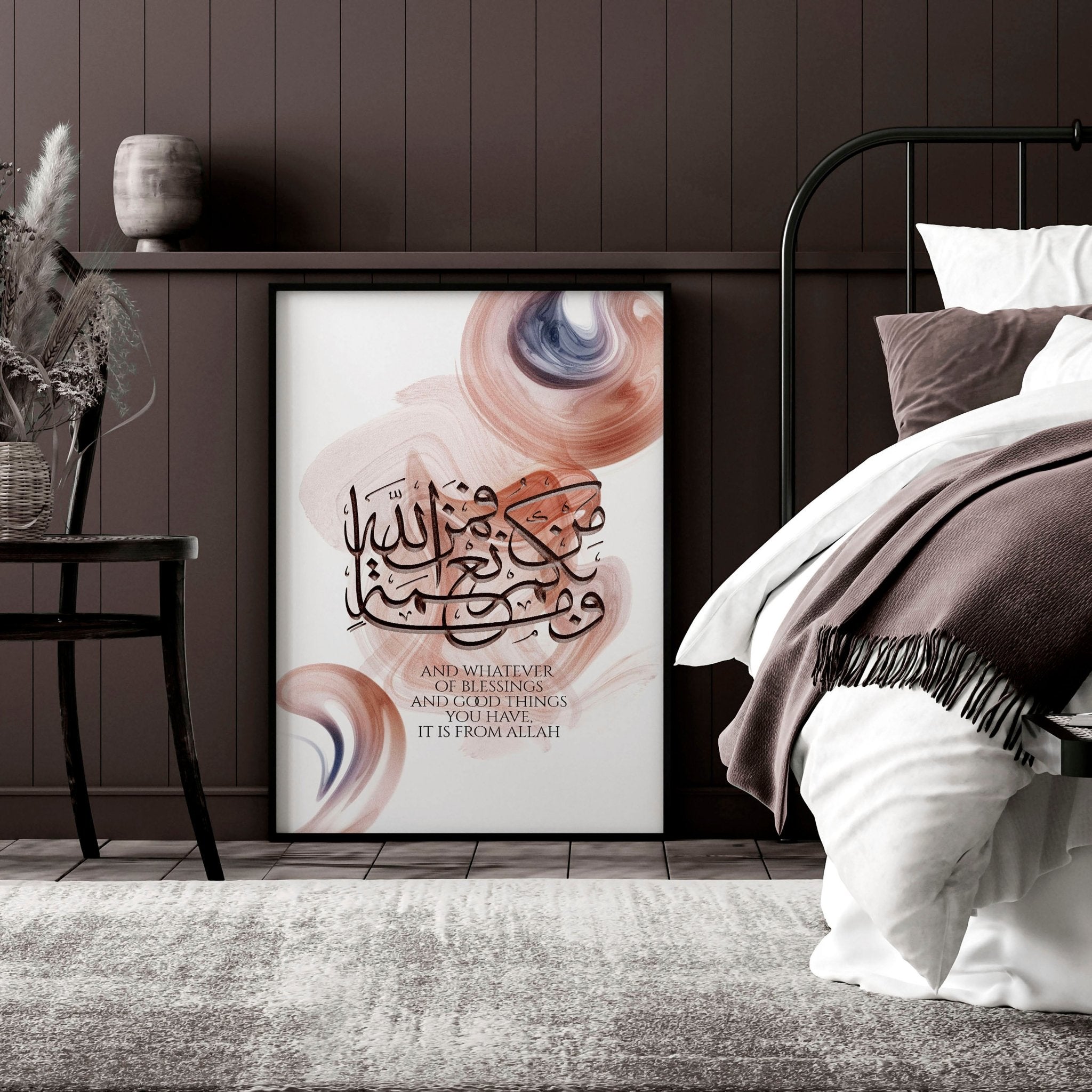 A beautifully crafted Calligraphy Arabic Art wall print showcasing intricate Arabic script in vibrant colors, perfect for home decor.