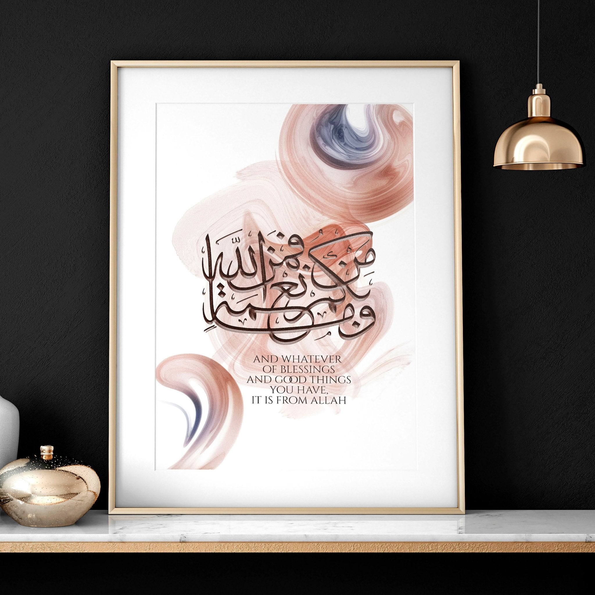 A beautifully crafted Calligraphy Arabic Art wall print showcasing intricate Arabic script in vibrant colors, perfect for home decor.