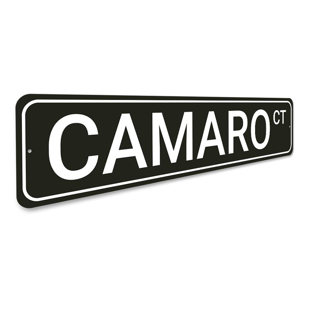 Camaro Street Sign made of high-quality aluminum, featuring vibrant colors and customizable text, perfect for home decor.