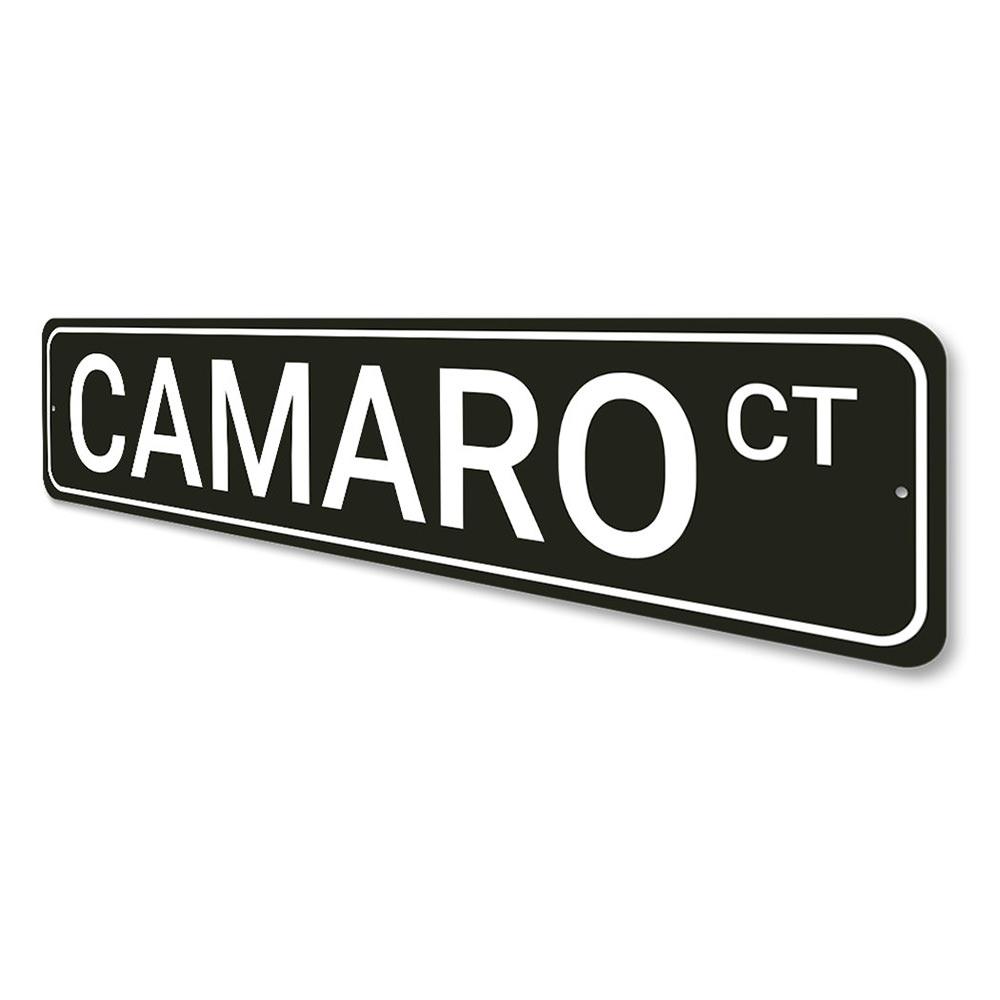 Camaro Street Sign made of high-quality aluminum, featuring vibrant colors and customizable text, perfect for home decor.