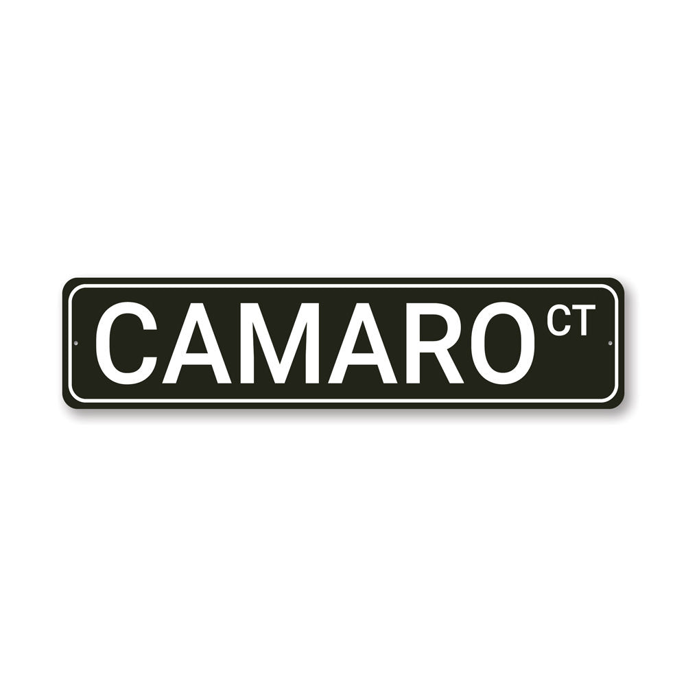 Camaro Street Sign made of high-quality aluminum, featuring vibrant colors and customizable text, perfect for home decor.