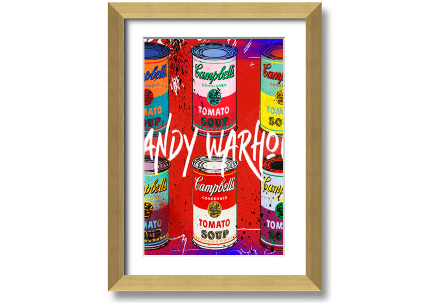 Colorful Campbells Soup Tin art piece mounted on a box frame, ready to hang.