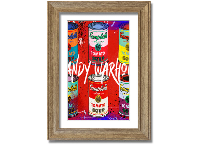 Colorful Campbells Soup Tin art piece mounted on a box frame, ready to hang.