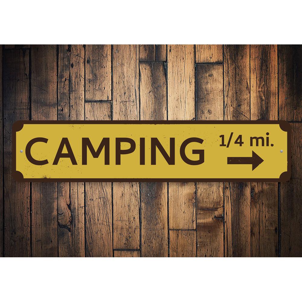 Customizable Camping Mileage Sign made from high-quality aluminum, featuring pre-drilled holes for easy mounting.