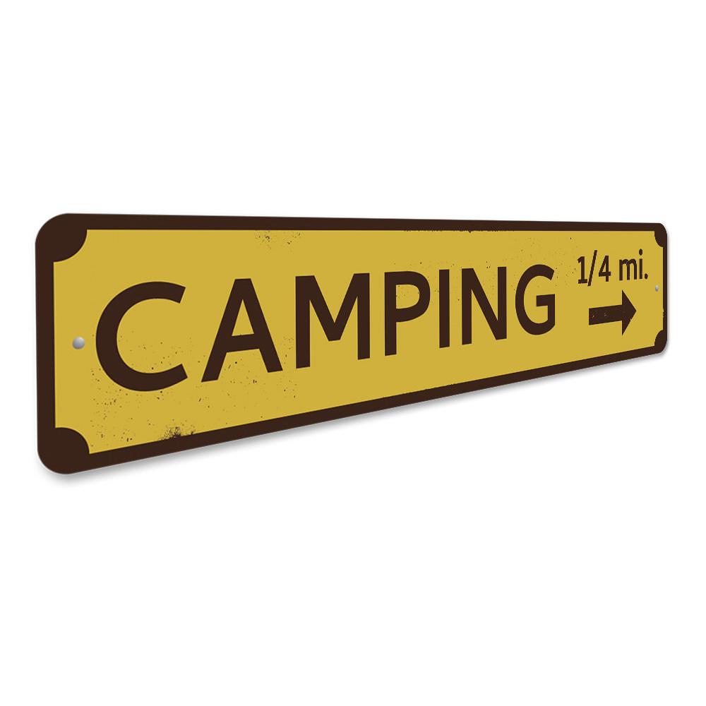 Customizable Camping Mileage Sign made from high-quality aluminum, featuring pre-drilled holes for easy mounting.